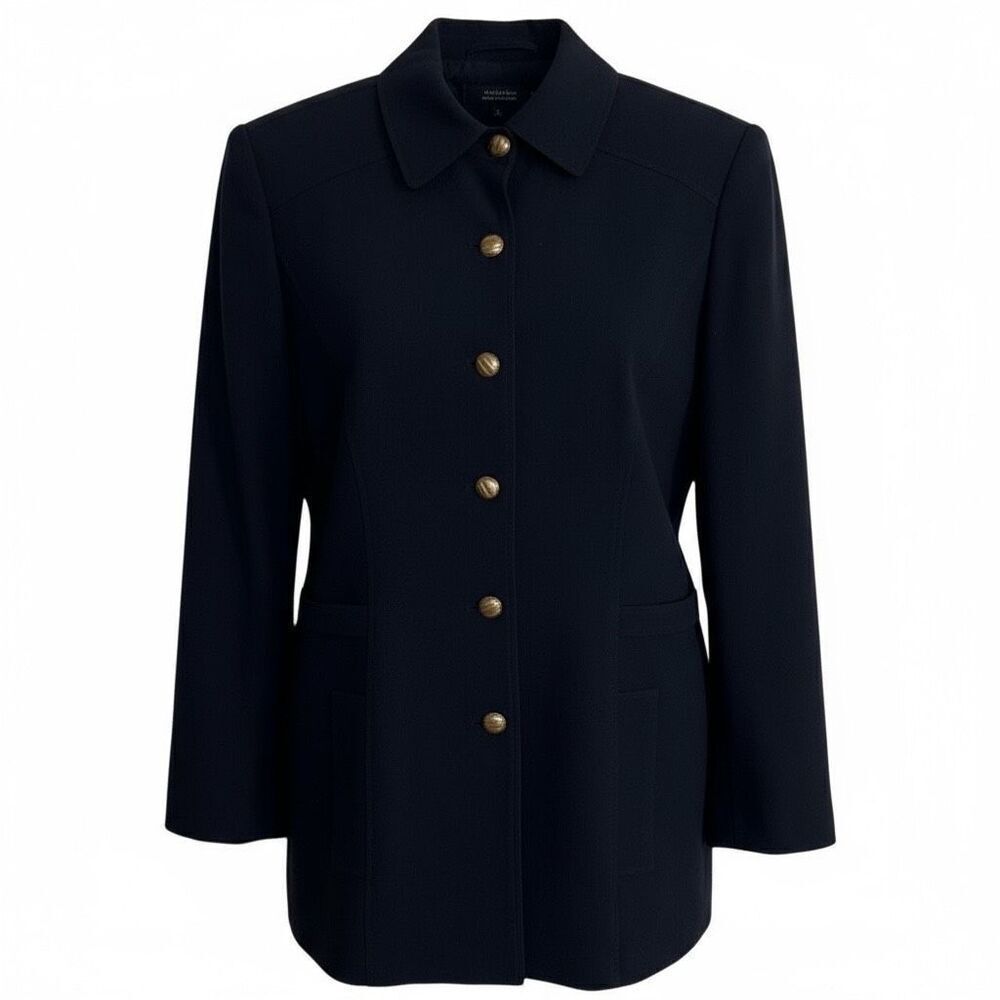 Dana Buchman 100% Wool Button Front Long Sleeve Fully Lined Blazer Black Size 10
